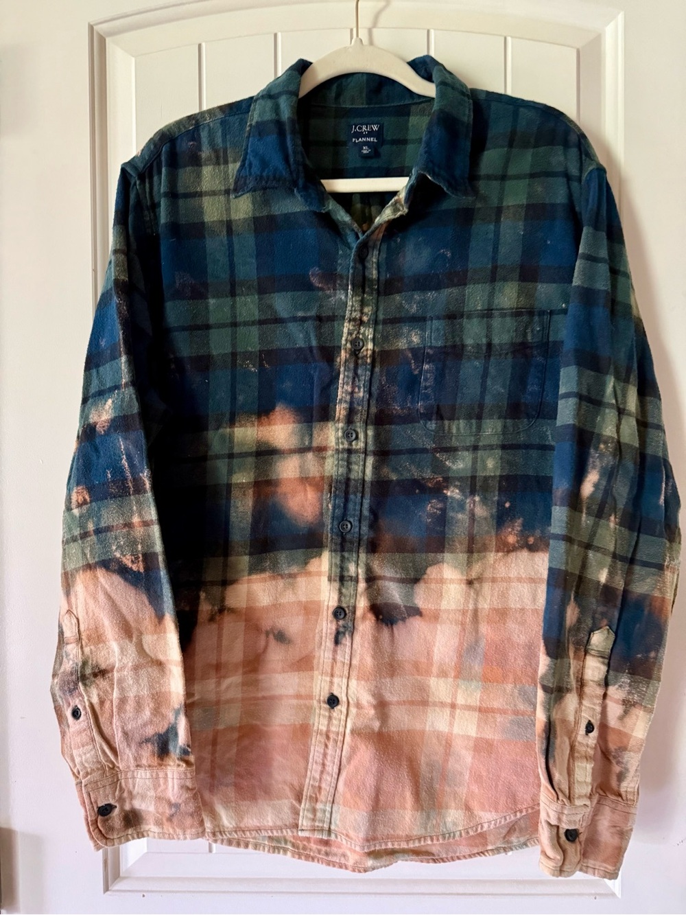 J.Crew Green & Blue Plaid Custom Dip-Dye Flannel 100% Cotton